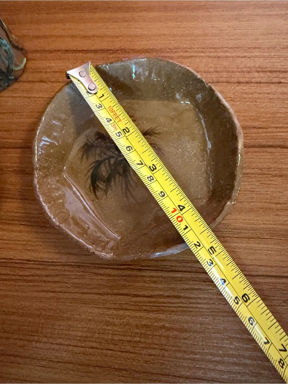 Vintage Studio Art Pottery 3pc Set Palm Tree Trinket Dish Cup Leaf Signed MKK